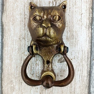 El Yapımı Pirinç Kedi Kapı Tokmağı Antik Sarı