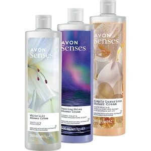 Senses Simply Luxurious Duş Jeli Seti 3×500 ml – Beyaz Şeftali & Vanilya, Menekşe & Ahududu, Beyaz Zambak, Yoğun Nemlendirme