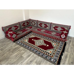 Şark Köşesi Minderi Saraylı Desenli Minder Takımı Konsept Bordo