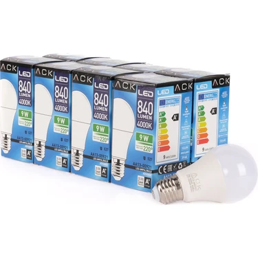 Ack 9W LED Ampul 4000K Günışığı  E27 8'li Eko