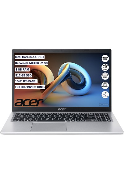 Acer Aspire 5 A515-56G Intel Core I5 1135G7 8 GB 512 GB SSD MX450 2 GB Freedos 15.6" Fhd Taşınabilir Bilgisayar NX.AT2EY.001