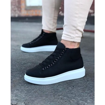 WG032 Siyah Bağcıklı Sneakers Yarım Bilek Bot