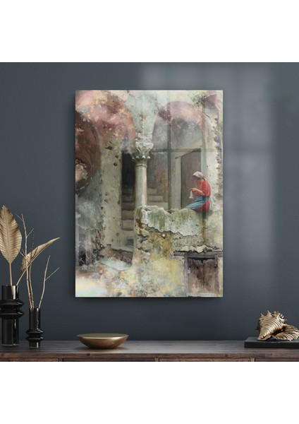Cam Tablo Yağlı Boya Örgücü Kız 70X100 cm