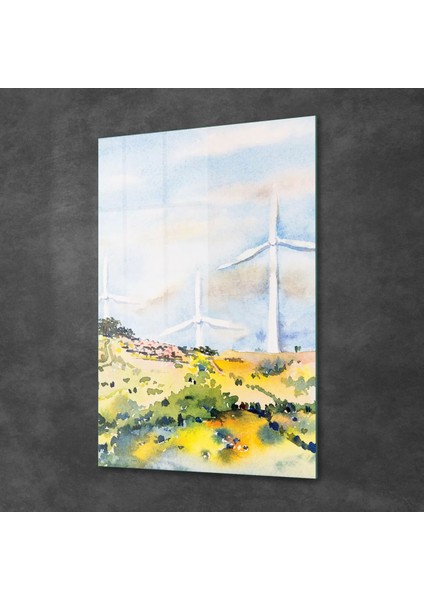 Cam Tablo Sulu Boya Manzara 70X100 cm