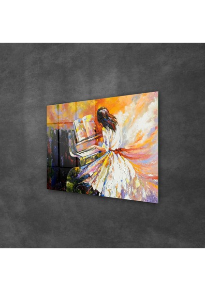 Cam Tablo Yağlı Boya Piyano Çalan Kadın 50X70 cm fiyatları