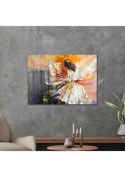 Cam Tablo Yağlı Boya Piyano Çalan Kadın 50X70 cm modelleri