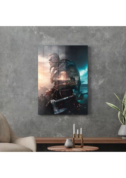 Cam Tablo Assassin's Creed Renkli Valhalla 30X40 cm modelleri