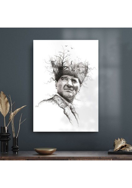 Atatürk Cam Tablo Özel Çizim 70X100 cm
