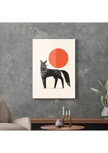 Cam Tablo Minimal Tilki Desenli 70X100 cm