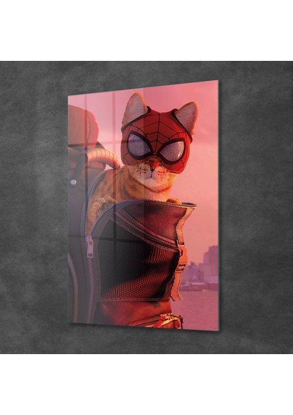 Cam Tablo Örümcek Adam Kedi 70X100 cm fiyatları