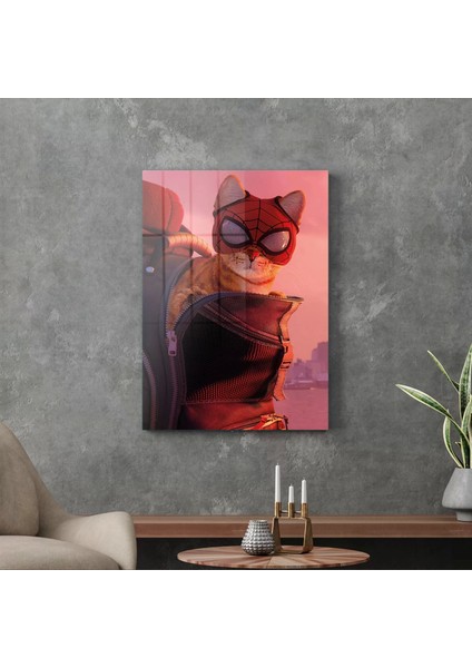 Cam Tablo Örümcek Adam Kedi 70X100 cm modelleri