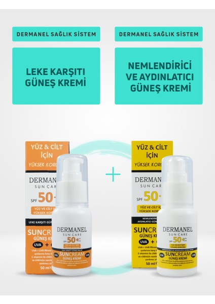 Leke Karşıtı Güneş Kremi+Dermanel Nemlendirici Ve Aydınlatıcı Güneş Kremi