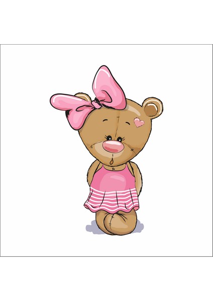 Pembe Elibseli Ayıcık Sticker Duvar Sticker 30 x 20 cm