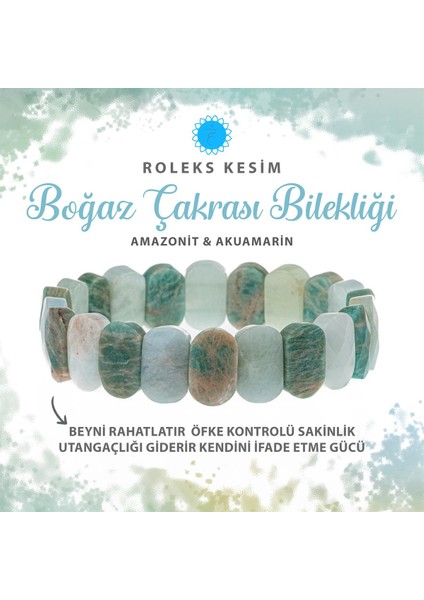 Sertifikalı Boğaz Çakrası Doğal Taş Geniş Kesim Bileklik