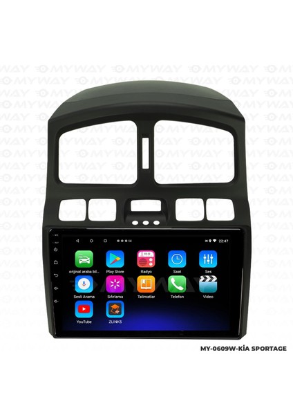Kia Sportage Android 12 Multimedya Carplay 2gb RAM+32GB HDD 2005 Navigasyon Ekran