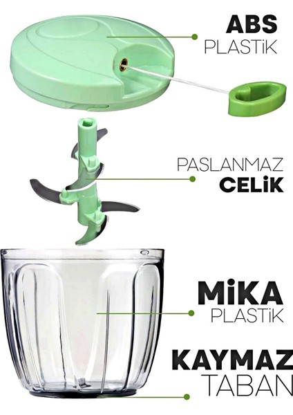 Tilbe Home Pratik Ipli El Rondosu 5 Çelik Bıçaklı Büyük Boy Sebze Meyve Et Soğan Doğrayıcı Blender Rende Mavi