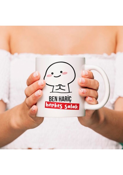 Baskılı Seramik Çay Kahve Kupası Ben Hariç Herkes Salak