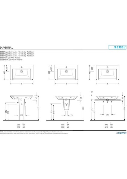 Dıagonal 48X65 cm Duvara Monte Lavabo DG01TDS110H fiyatları