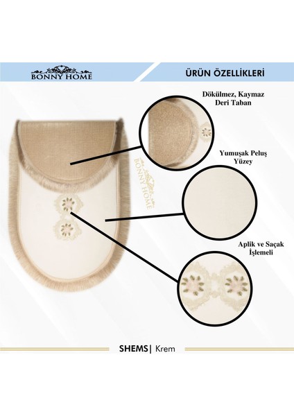 Shems Krem 3'lü Çeyizlik Dantelli ve Saçaklı Banyo Paspası Halısı Seti Kaymaz Klozet Takımı modelleri