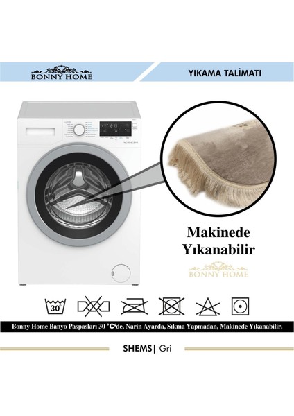 Shems Oval Gri 2'li Dantelli ve Saçaklı Banyo Paspası Seti Çeyizlik Yıkanabilir Klozet Takımı