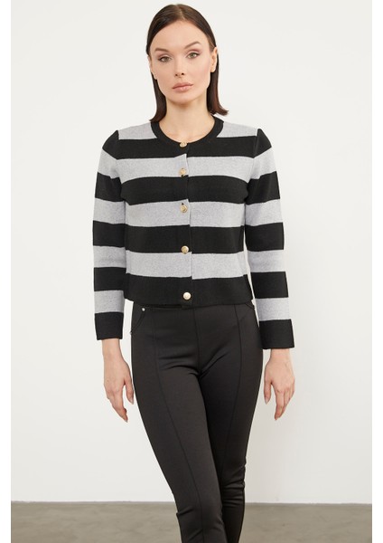 Çizgili Kısa Triko Hırka - Siyah fiyatları