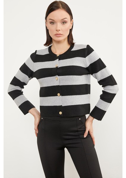 Çizgili Kısa Triko Hırka - Siyah modelleri