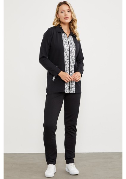 Yüksek Yaka Kumaş Garnili Eşofman Takım - Siyah fiyatları