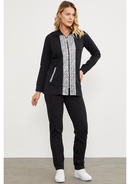 Yüksek Yaka Kumaş Garnili Eşofman Takım - Siyah modelleri