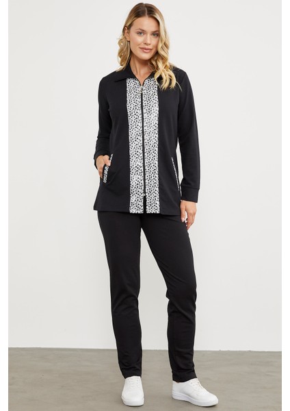 Yüksek Yaka Kumaş Garnili Eşofman Takım - Siyah indirimleri