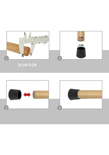 21 mm 16 Adet Pvc Masa Sandalye Profil Ayak Pabucu Sessiz Yumuşak Zemin Koruyucu Siyah
