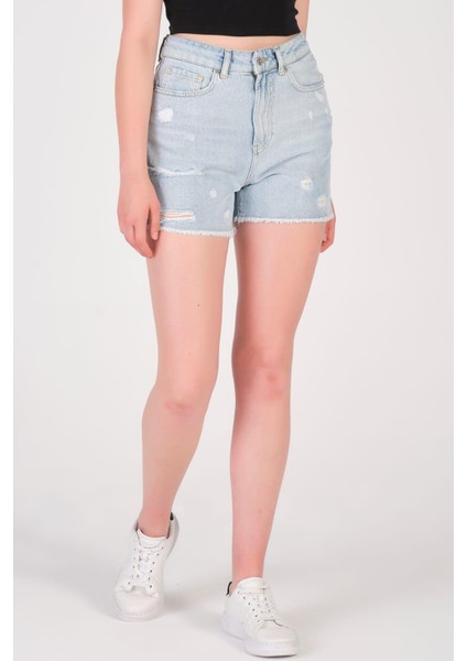 - Kadın Yıpratmalı Kot Şort Açık Mavi indirimleri