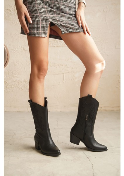 Kadın Delmar Kovboy Çizme - Siyah-Düz fırsatları