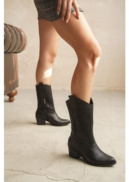 Kadın Delmar Kovboy Çizme - Siyah-Düz indirimleri