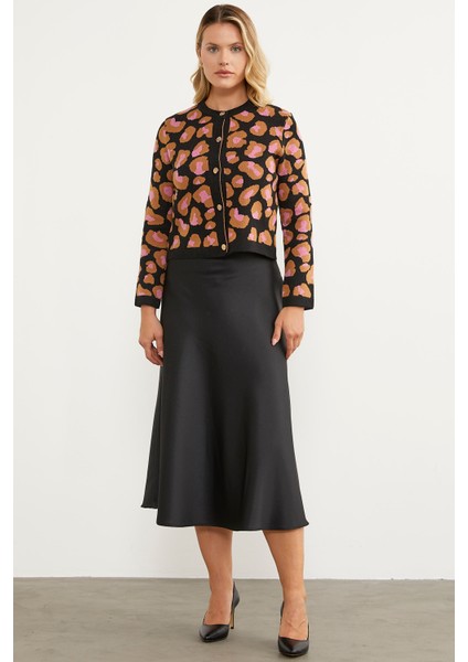 Leopar Desenli Triko Hırka - Siyah