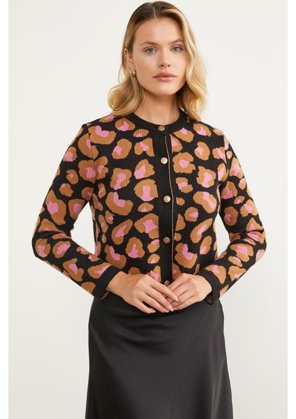 Leopar Desenli Triko Hırka - Siyah fiyatları
