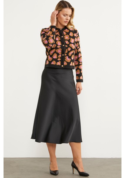 Leopar Desenli Triko Hırka - Siyah indirimleri