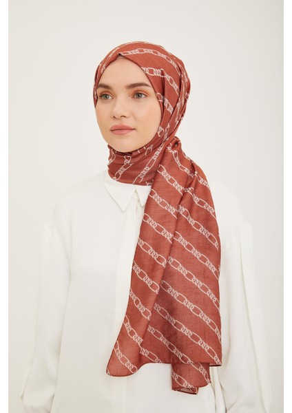 Trend Pure Lina Kiremit Renk Zincir Desen Şal 16-23033