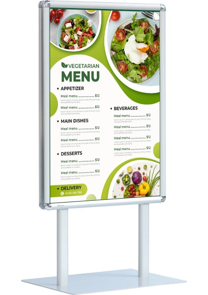 Çift Taraflı Sac Taban Kaldırım Reklam Panosu Ayaklı Poster Pano