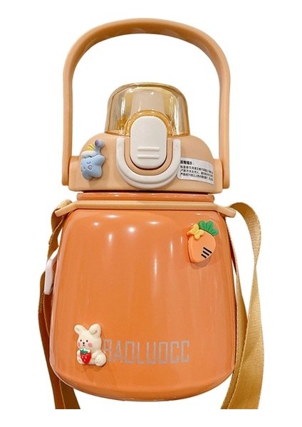 650ML Sevimli Desenli Sızdırmaz Su Matarası - Turuncu (Yurt Dışından)