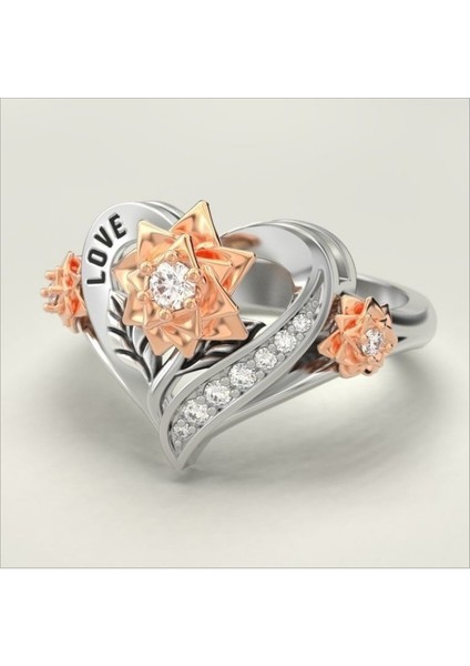 Pembe Altın Iki Tonlu Kalp Çiçek Yüzük (Yurt Dışından) modelleri