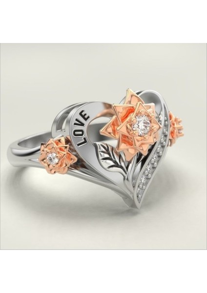 Pembe Altın Iki Tonlu Kalp Çiçek Yüzük (Yurt Dışından) fırsatları