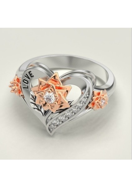 Pembe Altın Iki Tonlu Kalp Çiçek Yüzük (Yurt Dışından) indirimleri