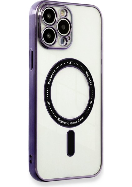 iPhone 13 Pro Max Kılıf Magsafe Özellikli Gold Seri Lazer Silikon Kapak