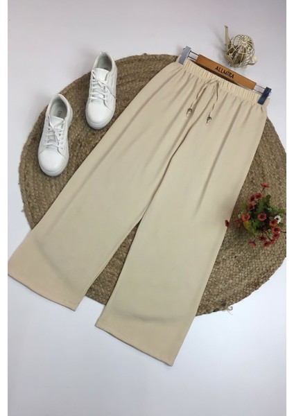 -Aerobin Bol Ispanyol Paça Lastikli Pantolon Krem Xxl-3xl