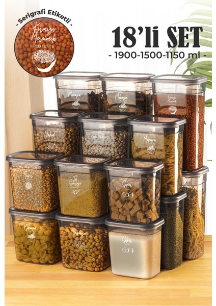 Peggy Dikdörtgen Saklama Kabı Seti 6x(1900ml, 1500ml, 1150ml) Etiketli 18'li