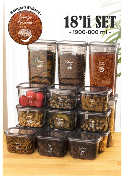 Peggy Dikdörtgen Saklama Kabı Seti 6x(1900ml) 12X(800ml) Etiketli 18'li