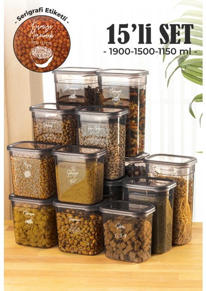 15LI Peggy Dikdörtgen Saklama Kabı Seti 5x( 1900ML, 1500ML, 1150ML ) Etiketli
