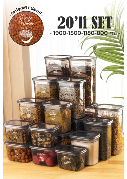 20LI Peggy Dikdörtgen Saklama Kabı Seti 5x( 1900ML, 1500ML, 1150ML, 800ML ) Etiketli