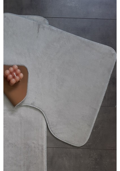 Ultrasoft Düz Gümüş Gri 2'li Banyo Halısı Paspası Seti Kaymaz Deri Tabanlı Yıkanabilir Klozet Takımı fırsatları