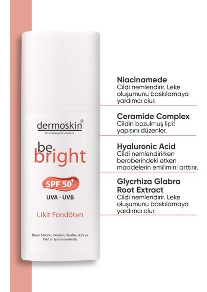 Be Bright SPF 50+ Likit Fondöten Medium 33 ml